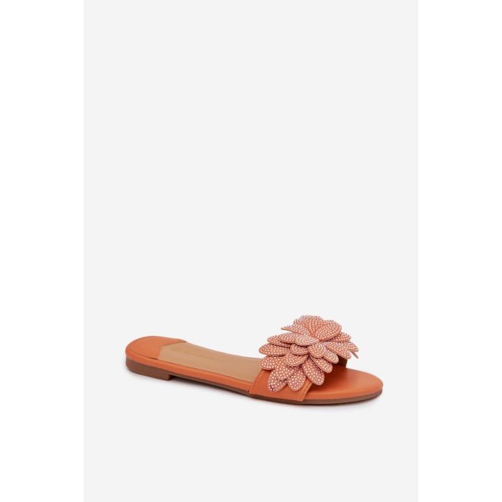 Šlepetės moteriškos oranžinės dekoruotos