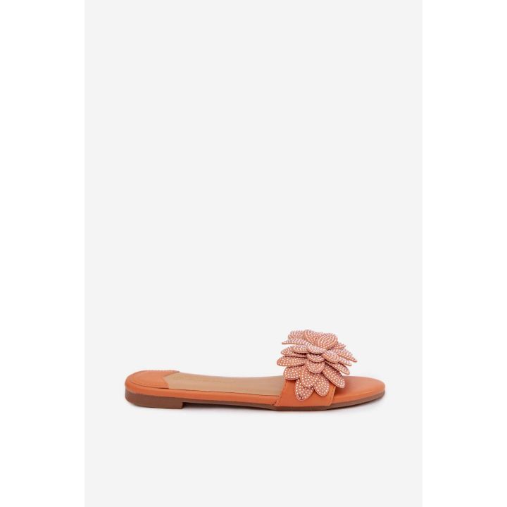 Šlepetės moteriškos oranžinės dekoruotos