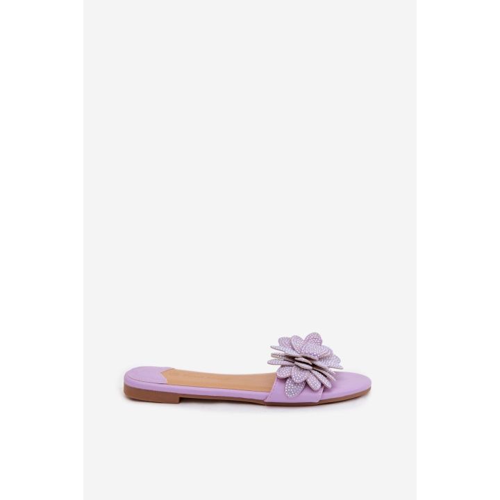 Moteriškos šlepetės violetinės dekoruotos