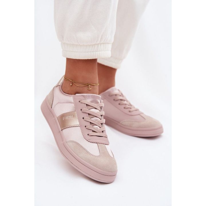 Moteriški sportbačiai iš tekstilės su zomšos intarpais rožiniai Big Star