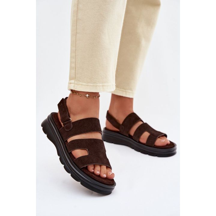 Moteriškos sandalai iš zomšos rudos spalvos Big Star