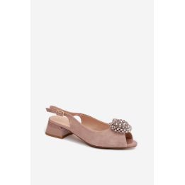 Moteriški sandalai su 4 cm kulniuku iš natūralios odos