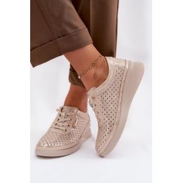 Ażurowi odiniai moteriški loafers Vinceza 79603 auksinės spalvos