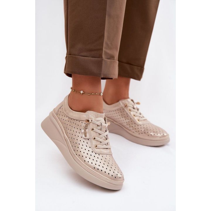 Ażurowi odiniai moteriški loafers Vinceza 79603 auksinės spalvos