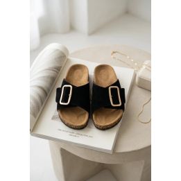 Moteriškos zomšinės šlepetės su sagtimi