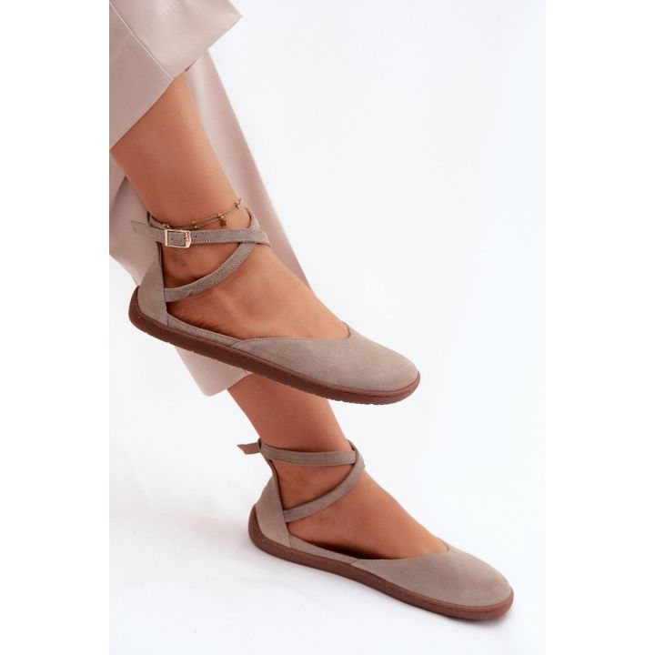 Moteriškos zomšinės barefoot balerinos Zazoo 320, cappuccino