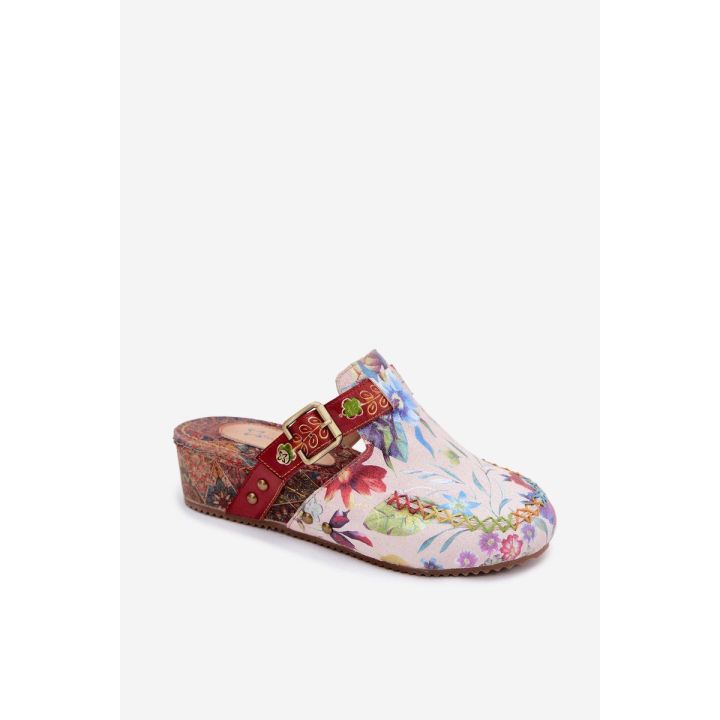 Moteriškos odinės šlepetės su koturnu Maciejka K7409-15, multicolor
