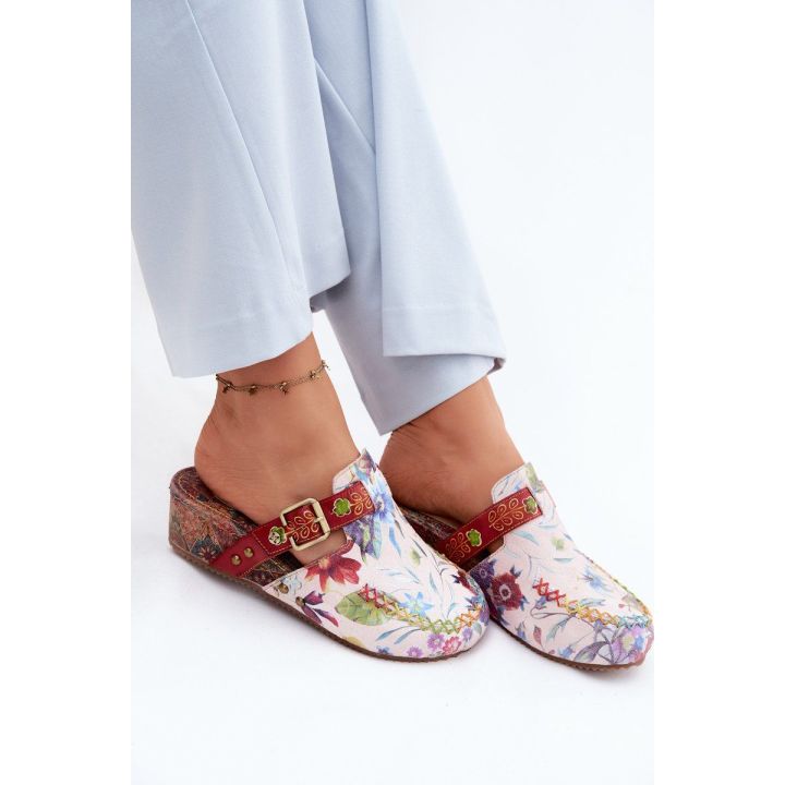 Moteriškos odinės šlepetės su koturnu Maciejka K7409-15, multicolor