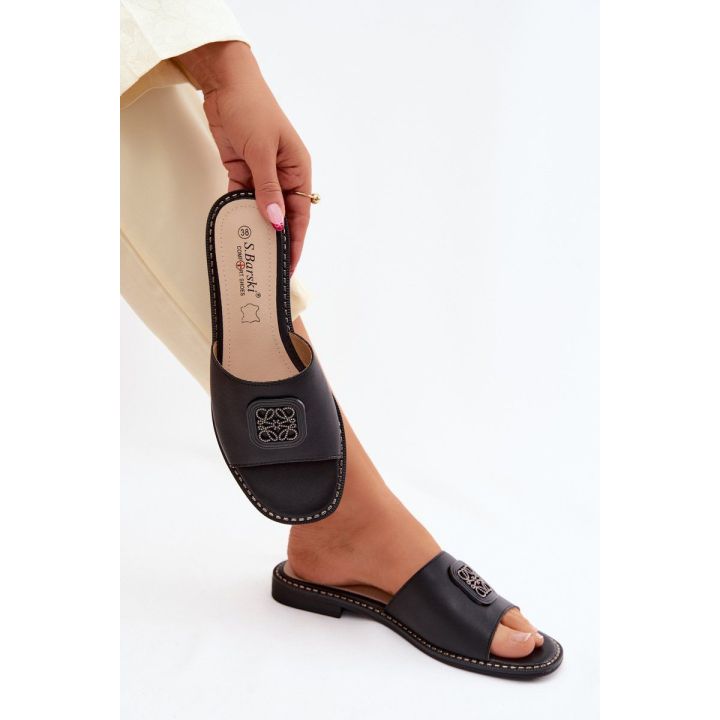 Moteriškos šlepetės iš natūralios odos S.Barski, juodos