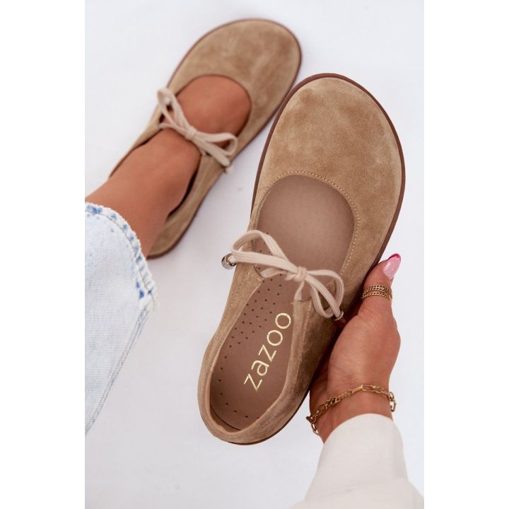 Moteriškos zomšinės barefoot balerinos Zazoo 021, smėlio spalvos