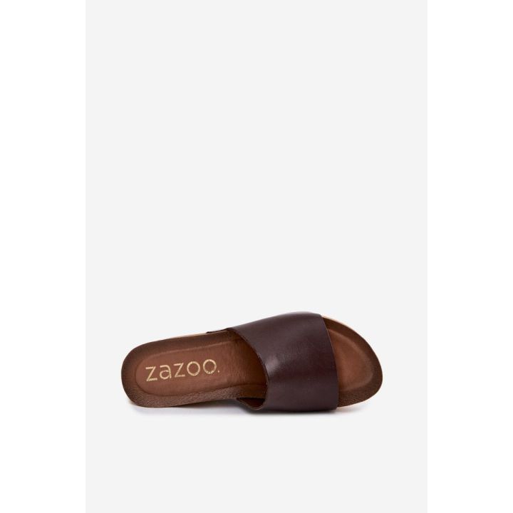 Moteriškos odinės platforminės šlepetės Zazoo 40291, šokolado spalvos