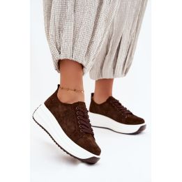 Moteriški natūralios zomšos sportiniai bateliai ant platformos, šokolado spalvos Inaya