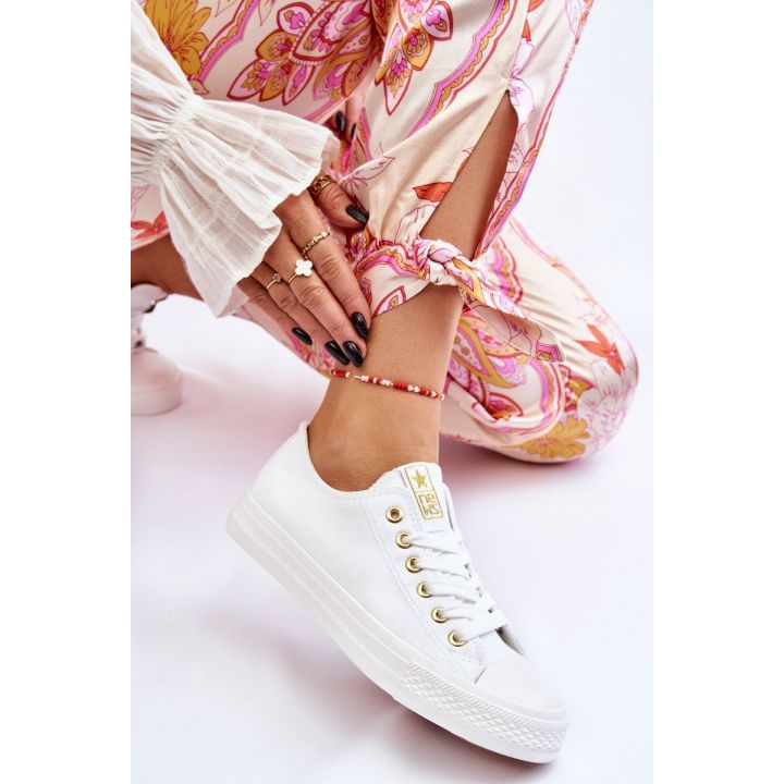 klasikiniai sportbačiai, balti ir auksiniai Ecoma