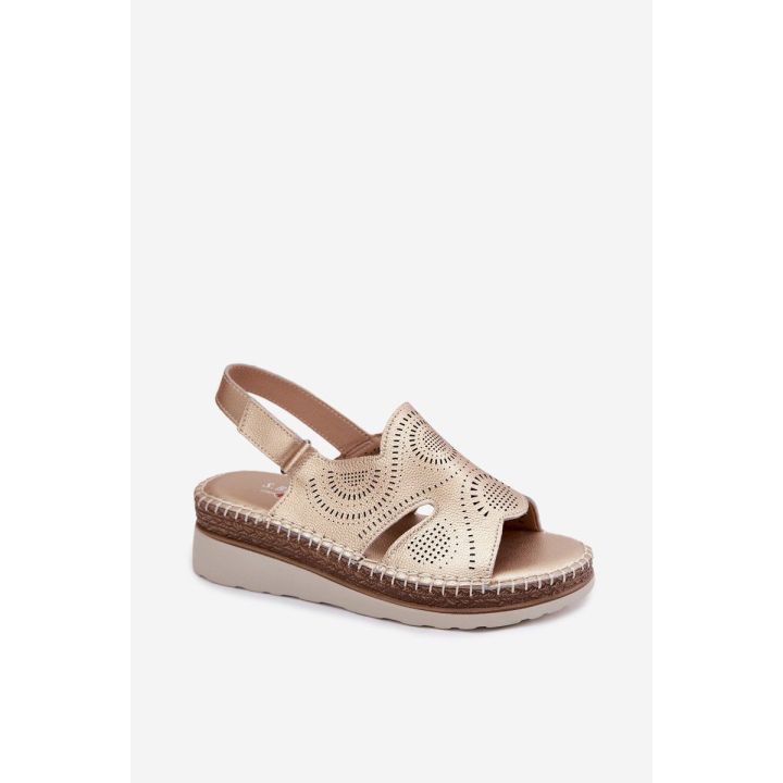 Auksinės odinės moteriškos basutės su platforma
