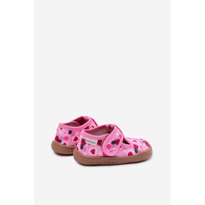 Rožinės vaikų šlepetės barefoot su užsegimu Milami
