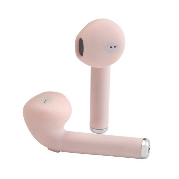 Rožinės tikrai belaidės Bluetooth ausinės Denver TWE-46 su mikrofonu