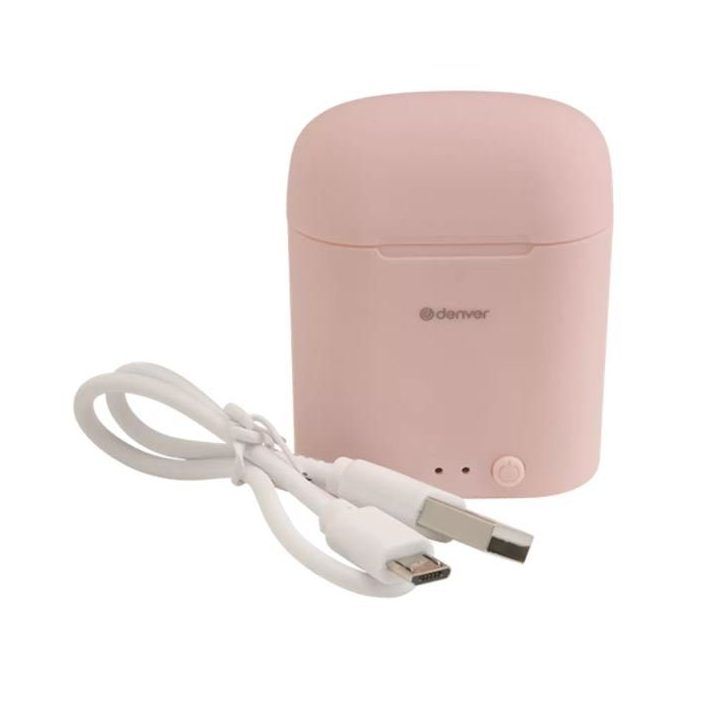 Rožinės tikrai belaidės Bluetooth ausinės Denver TWE-46 su mikrofonu