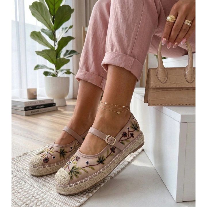Espadrilės moterims „Lucille“ su siuvinėtomis gėlėmis, rožinės