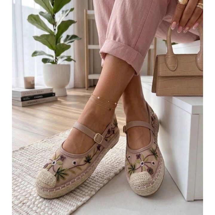 Espadrilės moterims „Lucille“ su siuvinėtomis gėlėmis, rožinės