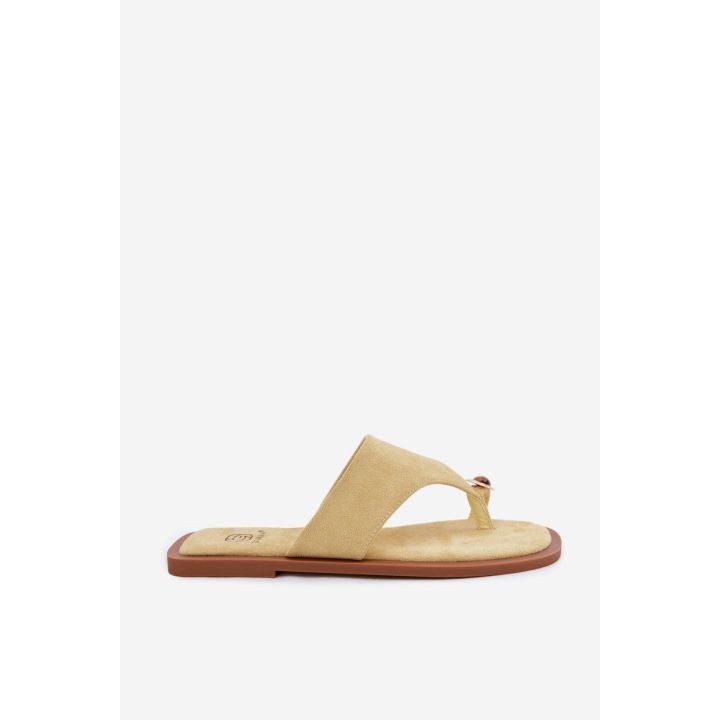 Moteriškos japonkos su dekoratyvia aplikacija, geltonos