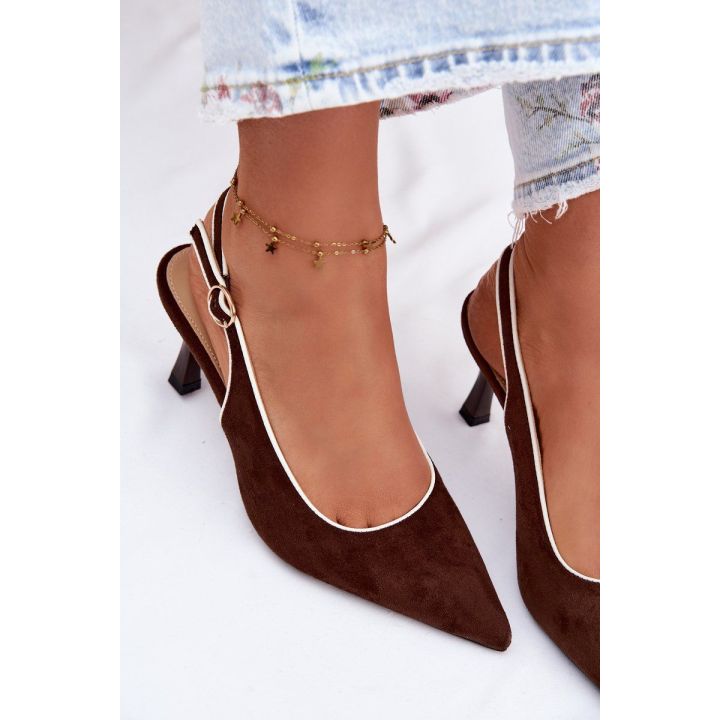 Moteriškos aukštakulnės basutės Relmira, šokoladinės iš eko zomšos