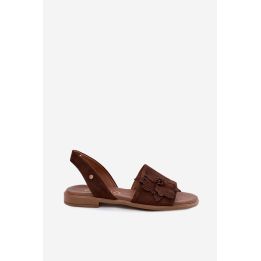 Moteriškos zomšinės basutės su gėle, šokoladinės