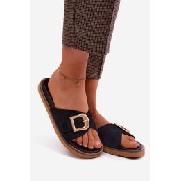 Moteriškos juodos šlepetės su aukso spalvos sagtimi Elviane