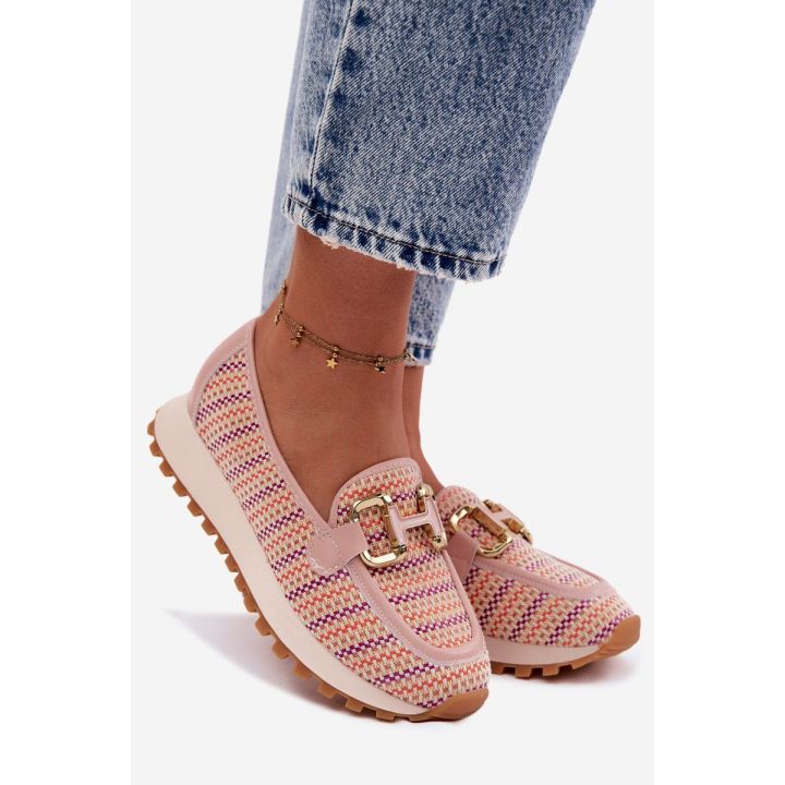 Moteriški slip-on sportiniai bateliai GOE su aukso spalvos detale, rožiniai
