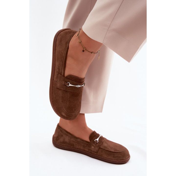 Moteriški barefoot mokasinai iš natūralios zomšos, rudi