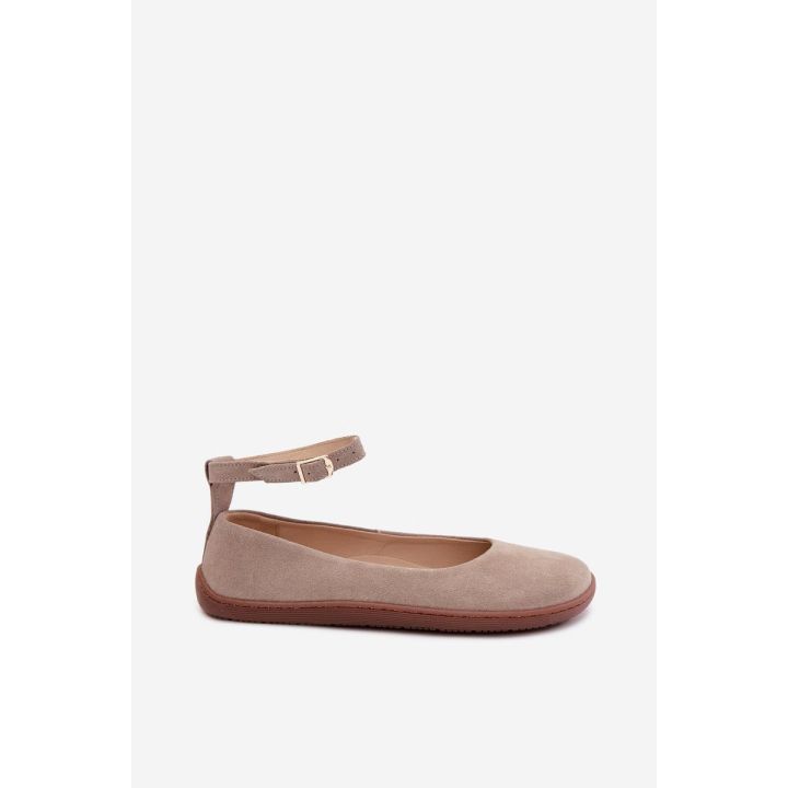 Moteriškos barefoot balerinos iš natūralios zomšos Zazoo 020, cappuccino