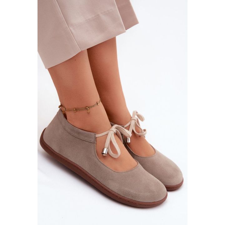 Moteriškos zomšinės barefoot balerinos Zazoo 021 Cappuccino