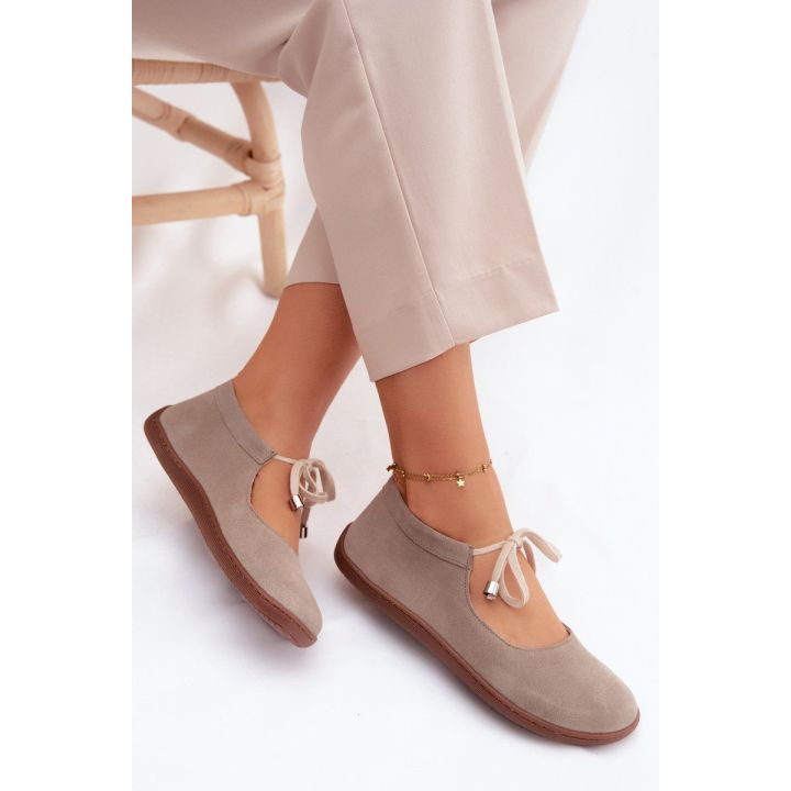 Moteriškos zomšinės barefoot balerinos Zazoo 021 Cappuccino